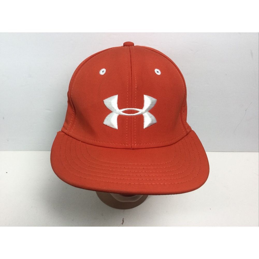 Under Armour hat Orange flex fit baseball cap embroidered logo size med / lg